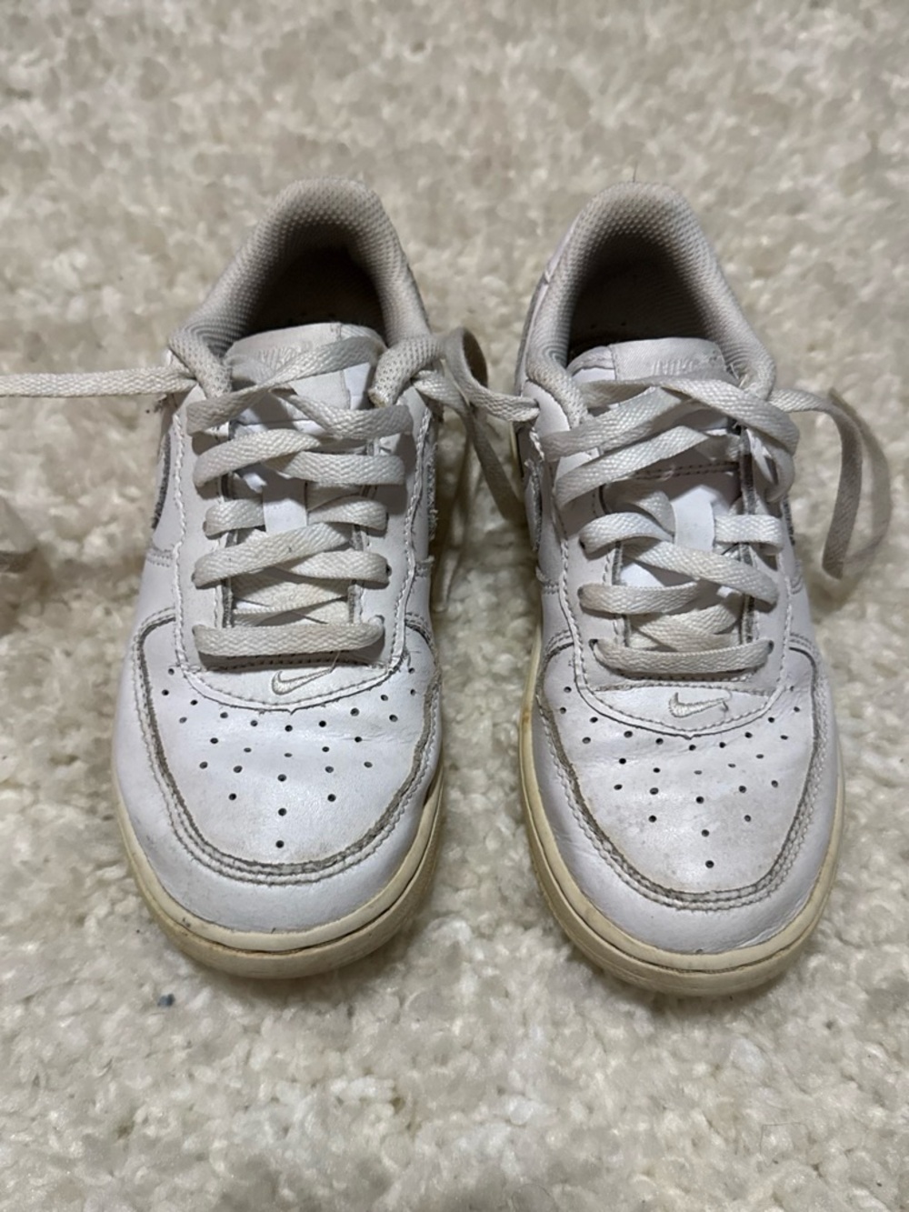 Nike Kids White Low-Top Leather Sneakers with Cream Sole